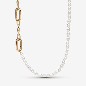 Pandora Half Pearl Half Gold Link ME Necklace